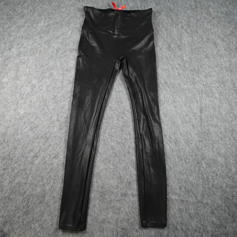 Spanx Leggings Women Medium Black Faux Leather High Waisted‎ Slimming Moto Edgy